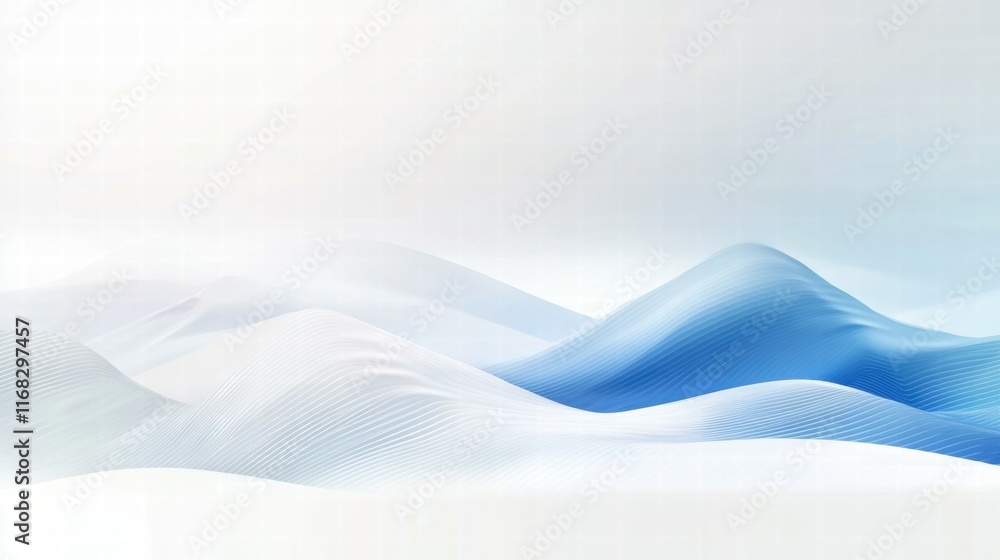 Poster Abstract waves in blue and white, creating a serene and modern visual effect.