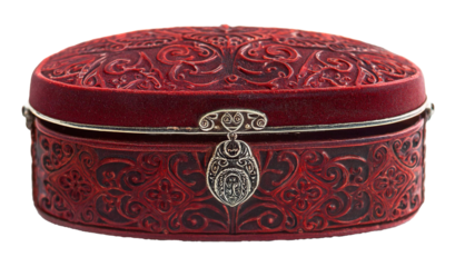 red maroon jewelry box with gothic pattern style isolated on white background