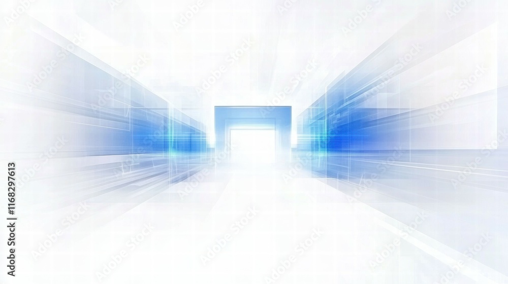 Poster abstract futuristic design with a light tunnel effect and blue tones.