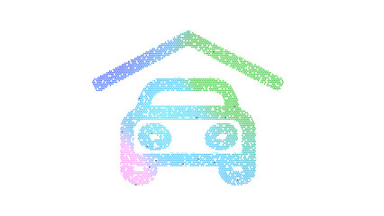 Icon car garage is made up of LED square shapes. There are bright diodes and there are black dead diodes