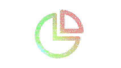 Icon chart pie is made up of LED square shapes. There are bright diodes and there are black dead diodes