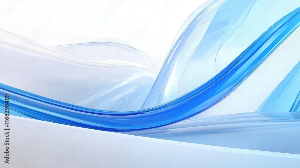 Poster abstract blue wave design with smooth curves and gradients on a light background.