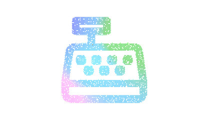 Icon cash register is made up of LED square shapes. There are bright diodes and there are black dead diodes