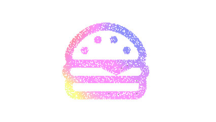 Icon cheeseburger is made up of LED square shapes. There are bright diodes and there are black dead diodes