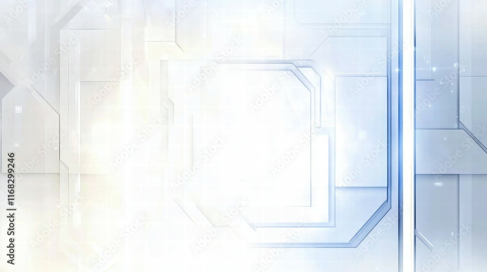 Poster a bright, abstract digital background with geometric shapes and light effects.