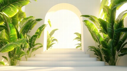 Obraz premium White Steps Leading to Light Through Tropical Leaves
