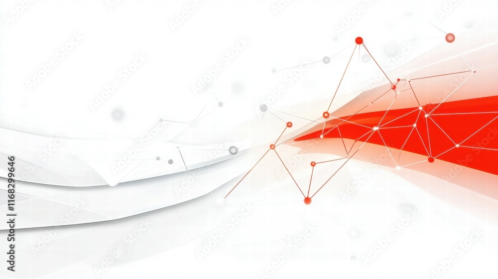 Poster abstract graphic design featuring red and white elements with geometric shapes and lines.