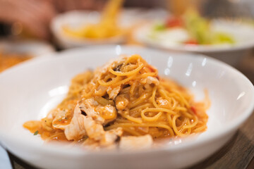 Spicy Chicken Cheese Tomato Bolognese Pasta  photo for use on menus and Italian restaurant websites