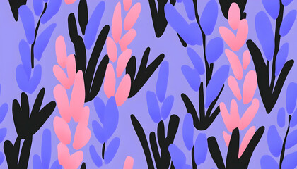 Abstract Floral Illustration, Pink, Purple, Black