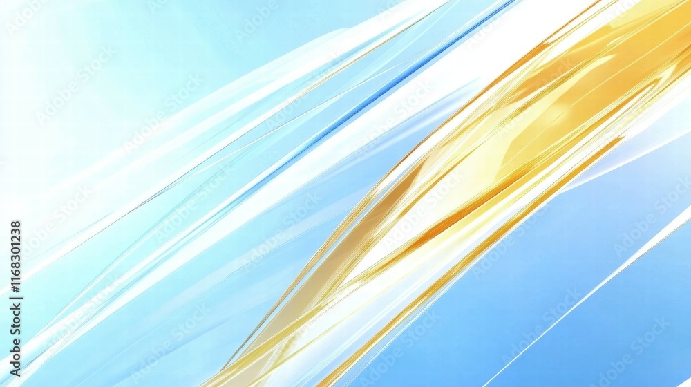 Poster abstract design featuring dynamic, flowing shapes in blue and gold tones.