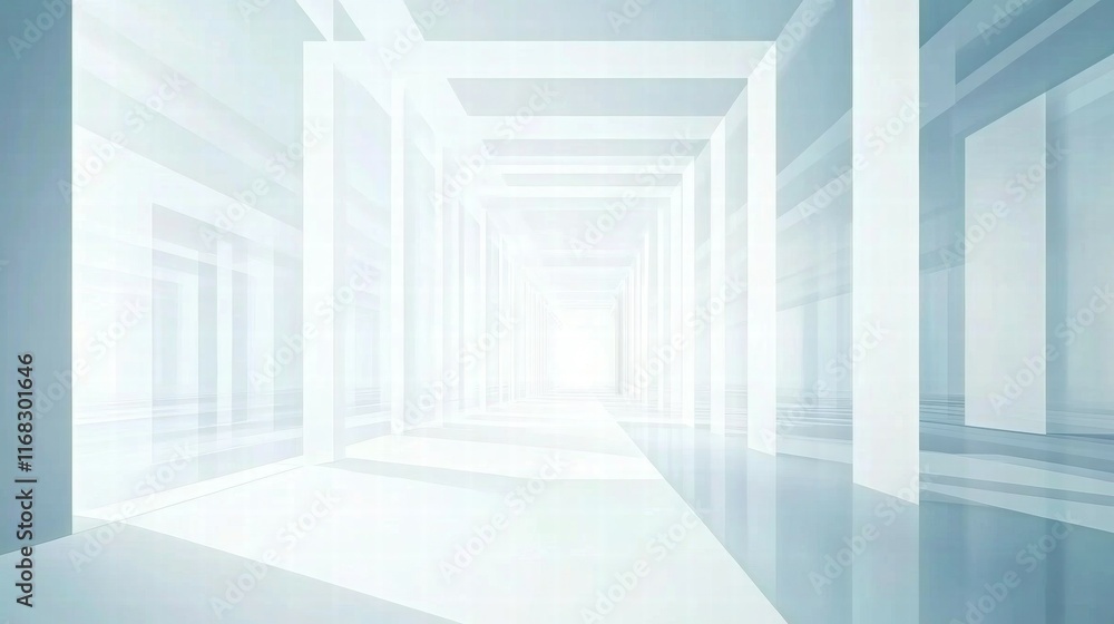 Aufkleber a bright, abstract corridor with minimalist design and soft lighting.