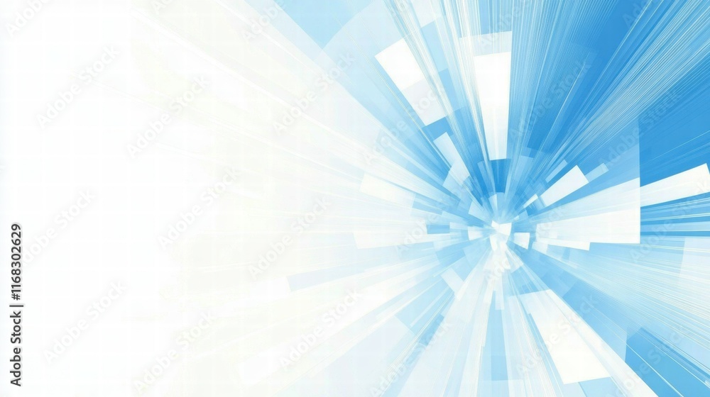 Poster abstract blue background with dynamic light effects and geometric shapes.