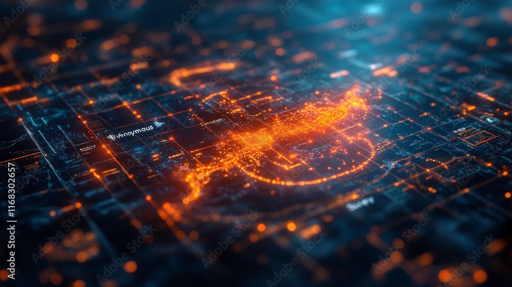 Aufkleber aerial view of digital cityscape with neon lights and network connections representing future urban 