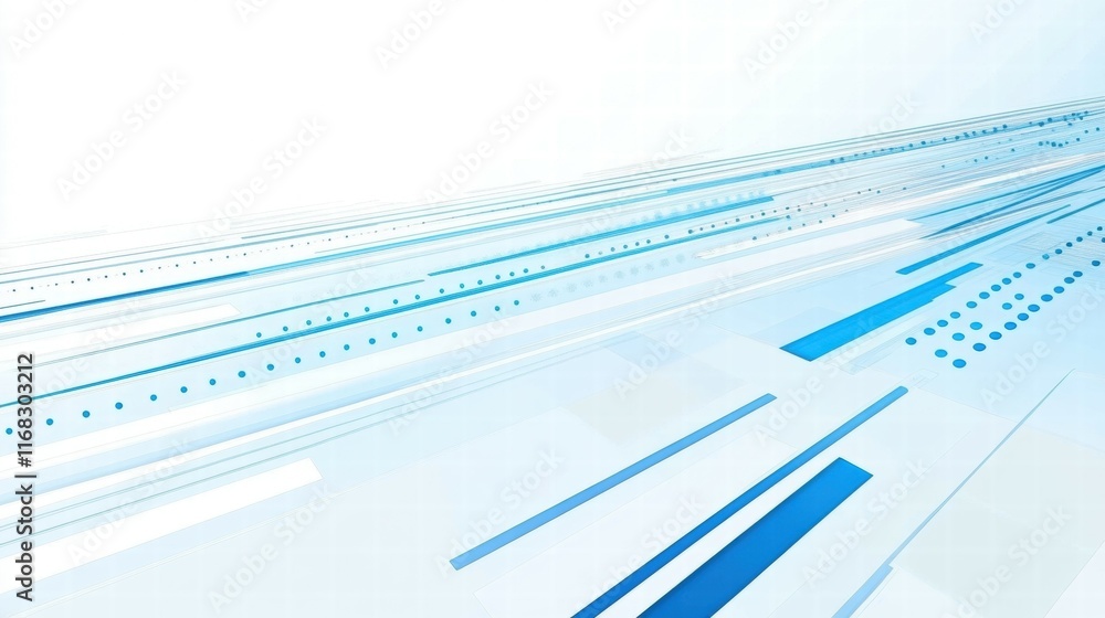 Poster abstract blue and white background with lines and dots, ideal for technology themes.