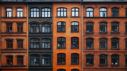 Fototapeta premium Old Brick Building Facade with Black Windows