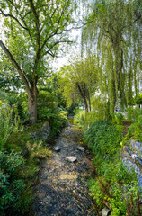 Obraz premium Park with a stream in the city center of Olsberg with the surrounding nature.