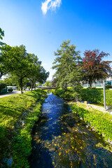 Park with a stream in the city center of Olsberg with the surrounding nature.