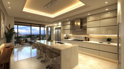 Modern Luxury Kitchen with City View