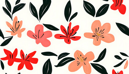 Floral Illustration: Abstract Red and Coral Flower Pattern