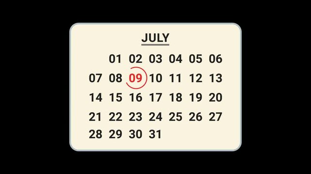 9 July Calendar Date Animation
