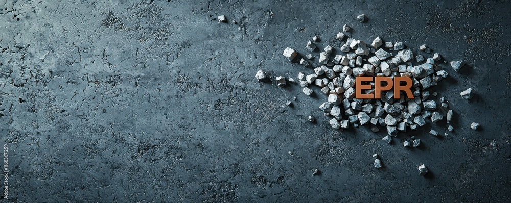Poster extended producer responsibility concept. a textured surface displaying small stones, with the lette