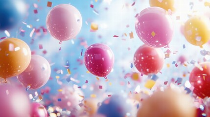 Pastel Balloons and Confetti Celebration