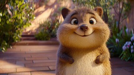 Happy bilby smiles, outback garden, animation, film