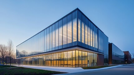 Obraz premium Minimalist energy-efficient building design blending contemporary aesthetics with sustainable technology