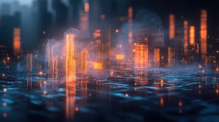 Fototapeta premium Neon Cityscape: A Futuristic Digital Metropolis