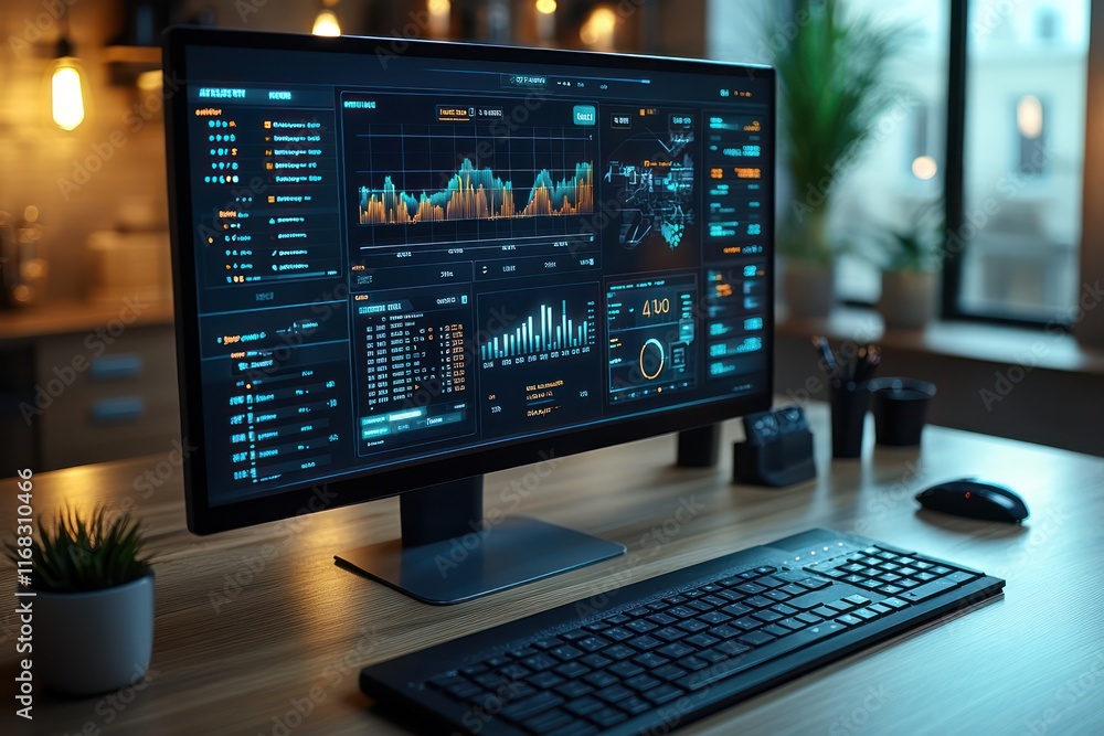 Aufkleber modern workplace analytics dashboard on desktop computer