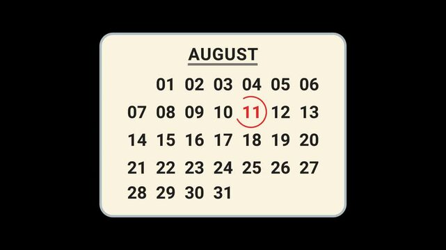 11 August Calendar Date Animation