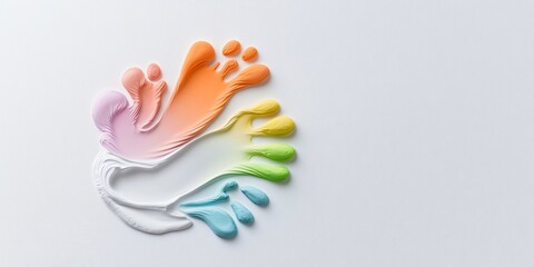 Obraz premium Colorful and abstract footprints arranged in a harmonious pattern, featuring gradient hues that symbolize creativity and playfulness.