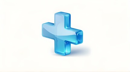 Obraz premium Transparent 3D Plus Sign Cross Crystal Symbol for UX and Graphic Design on White Background