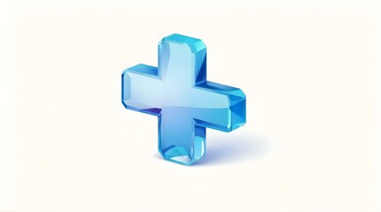 Obraz premium Transparent 3D Plus Sign Cross Crystal Symbol for UX and Graphic Design on White Background