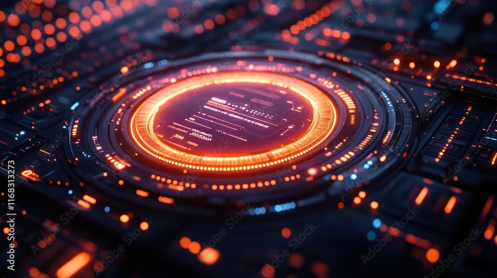 Poster futuristic technology interface: a glowing circular display
