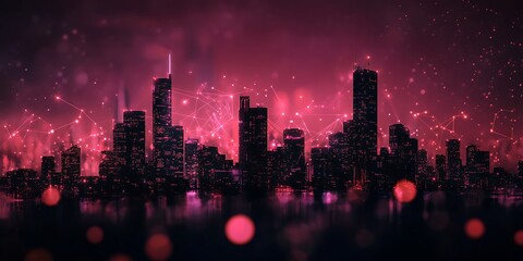 Obraz premium modern city layout with skyscrapers and digital connection icons Abstract glowing grid design 