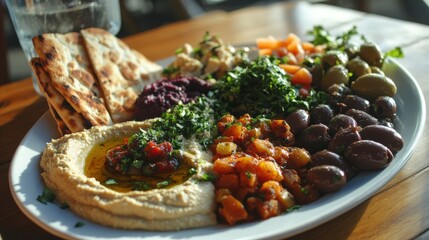 Mediterranean Platter With Hummus And Roasted Vegetables