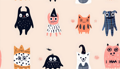 Cute Monster Illustration, Halloween Cartoon Characters Background