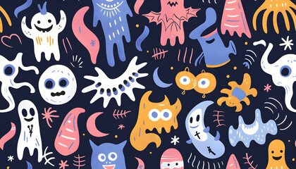 Playful Monster Illustration Seamless Pattern