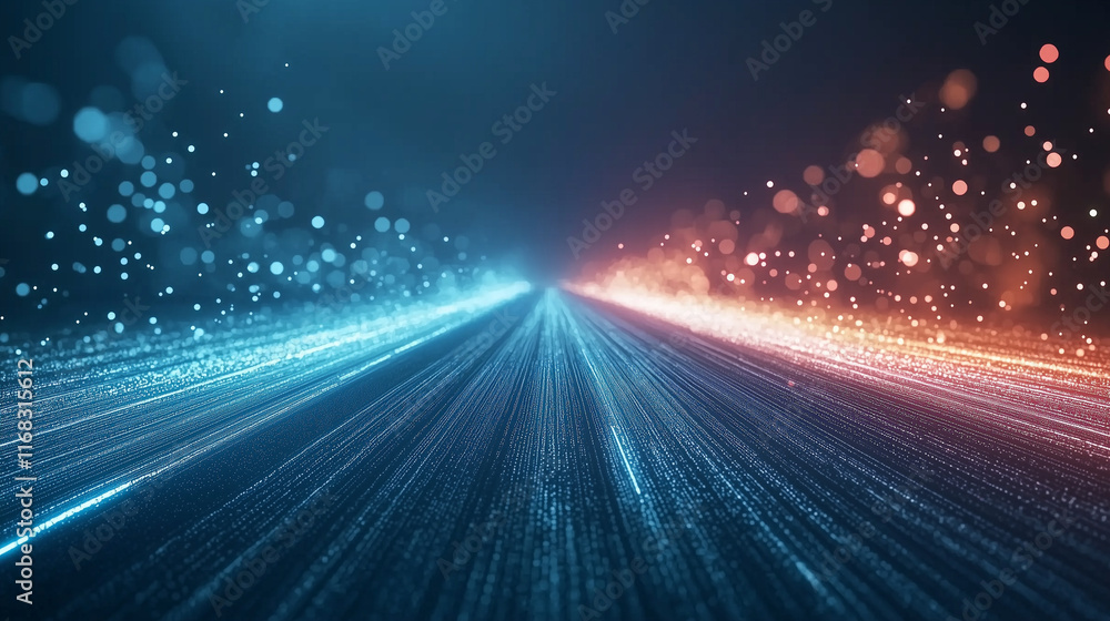 Poster digital divide: a futuristic abstract background image depicting the convergence of two separate pat