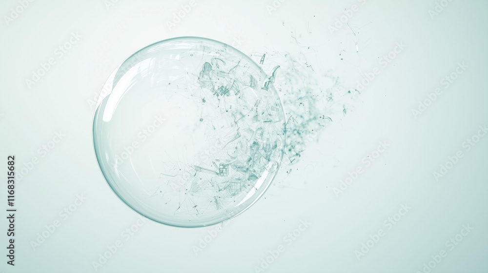 Aufkleber shattering illusion: abstract image of a translucent bubble exploding into a myriad of fragments aga