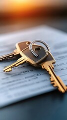 mortgage property terms Concept. Keys and a padlock on a document, symbolizing security and access.