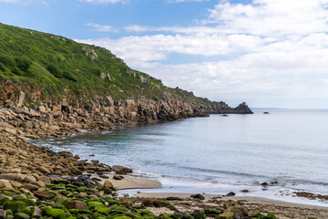 Celtic Sea Coast and cliffs at Lamorna Cove Beach, Cornwall, England, UK