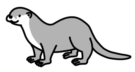 カワウソのイラスト（モノクローム）