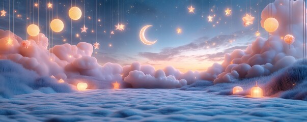 Enchanted Dreamland: A Serene Night in a Cloud-Filled Fantasy World