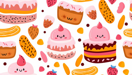 Cute Cakes and Pastries Illustration