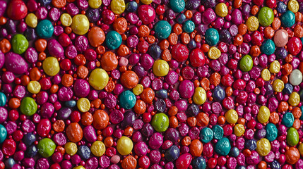 Fototapeta premium A playful and whimsical arrangement of colorful candies and sweets, forming a vibrant and eye-catching pattern across the frame, evoking fun, joy, and a sense of childhood nostalgia.