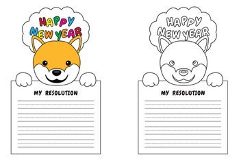 New Year Writing Resolution Craft Activity for Kids Animal Set Shiba Inu Dog