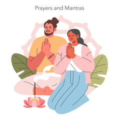 Spiritual Practices. Flat Vector Illustration