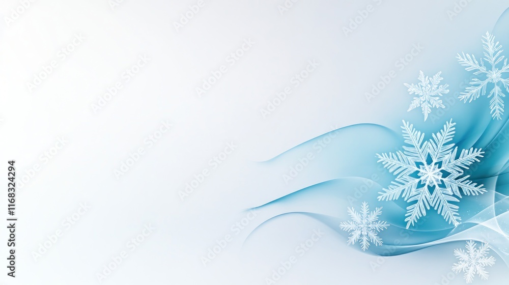 Poster abstract winter-themed background with snowflakes and soft curves.
